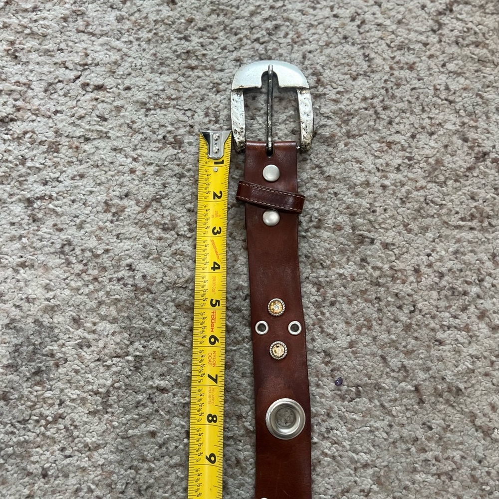 Unisex Leather studded cowhide western cowboy brown belt medium festival - Picture 15 of 16
